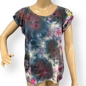 tie dye flutter sleeve blouse storm clouds gray magenta super soft rayon M